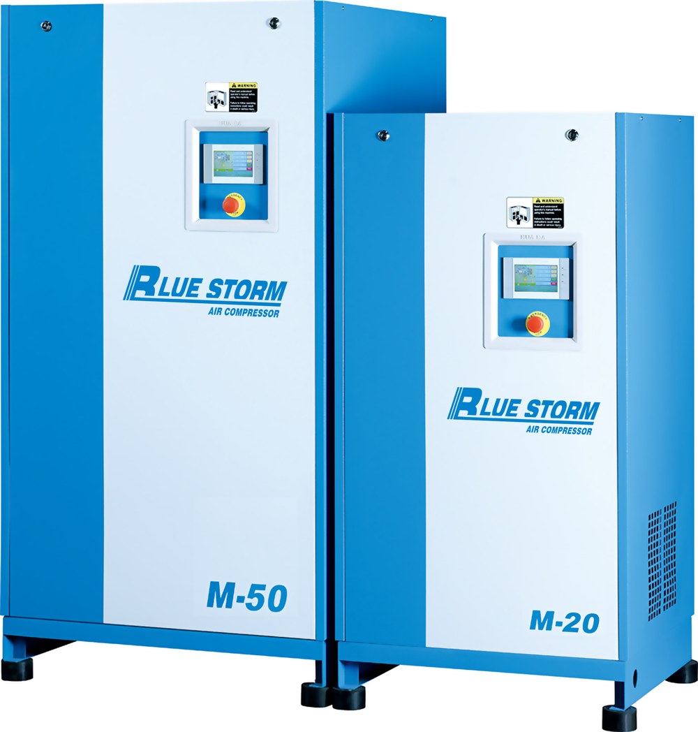 Blue Storm M-50 and M-20 variable speed rotary screw air compressors
